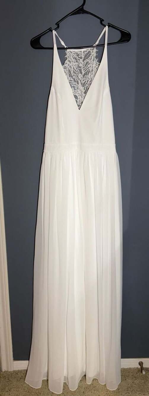 Lulus White Lace Back Maxi Dress XL Bridal Wedding Rehearsal Boho Flowy Gown